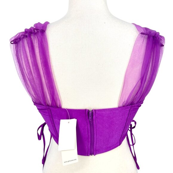 Privy Corset Style Mesh Crop Top Purple Sheer Sleeve Medium NWT - Picture 7 of 12